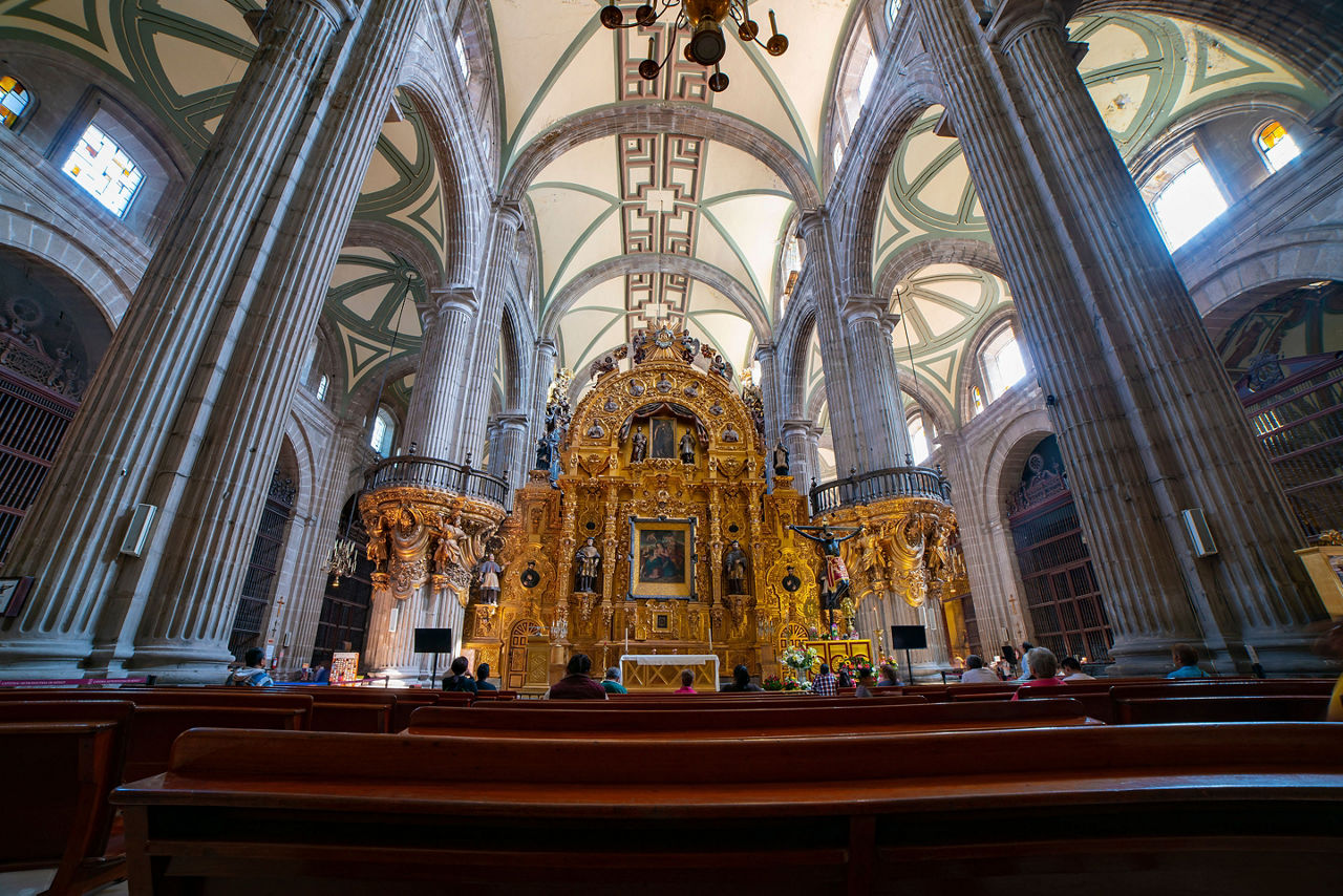 Inside View of the Catedral Metropolitana in Mexico City, Mexico.