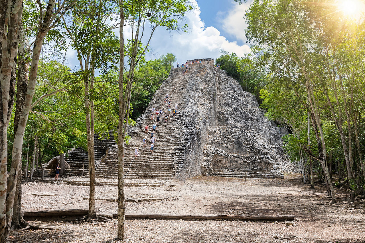  Mayan Nohoch Mul pyramid in Coba, Yucatan, Mexico