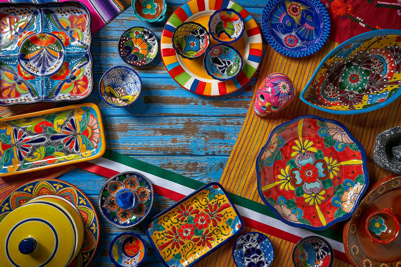 Mexican pottery Talavera style of Puebla. Mexico. 