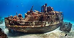 Sunken shipwreck for diving in Cozumel. Mexico.