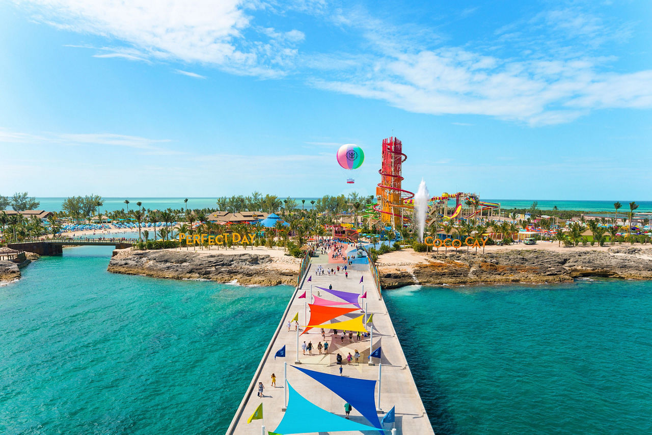 arrivals plaza perfect day at cococay aerial view