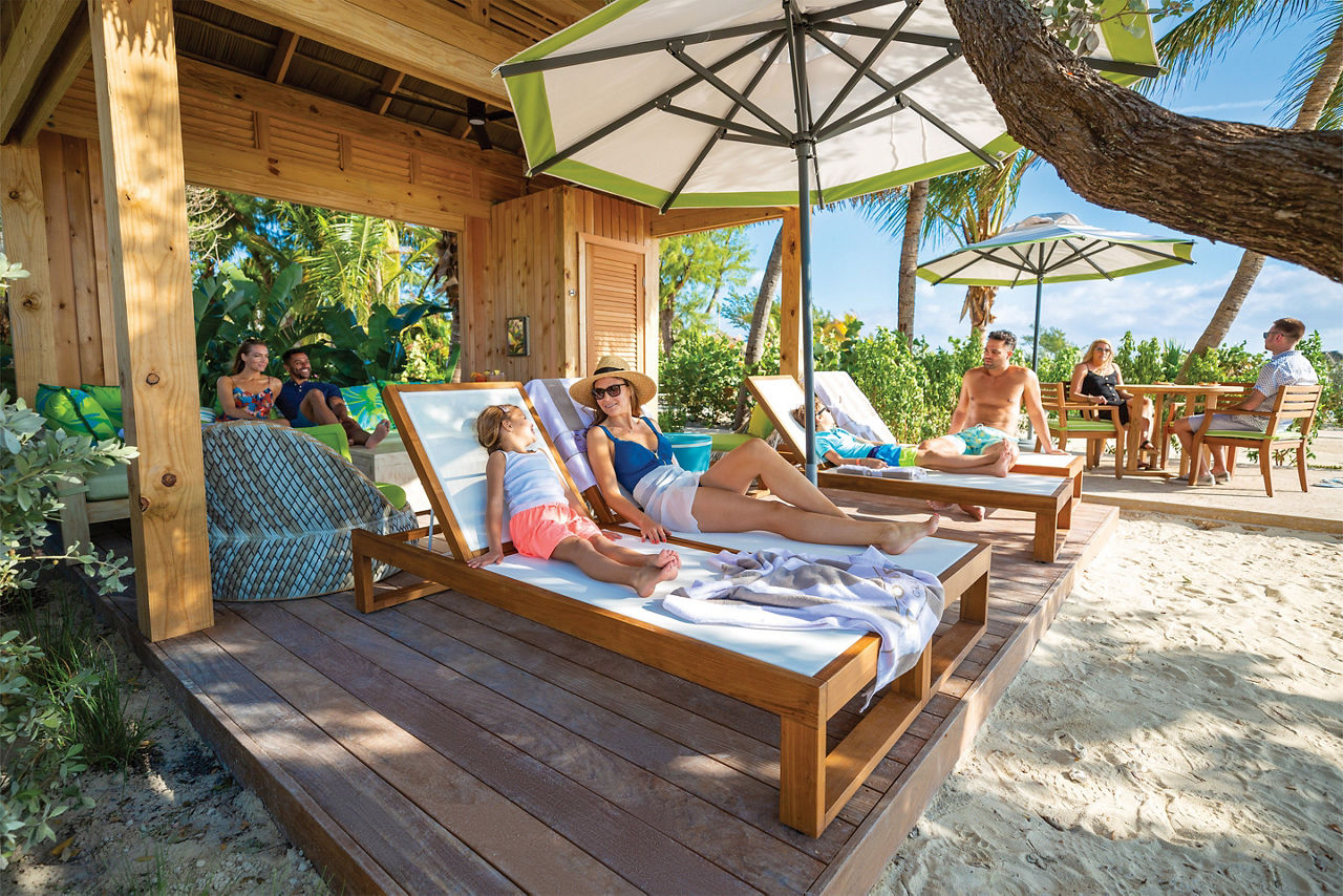 Family relaxing at Coco Beach Club, Perfect Day at CocoCay