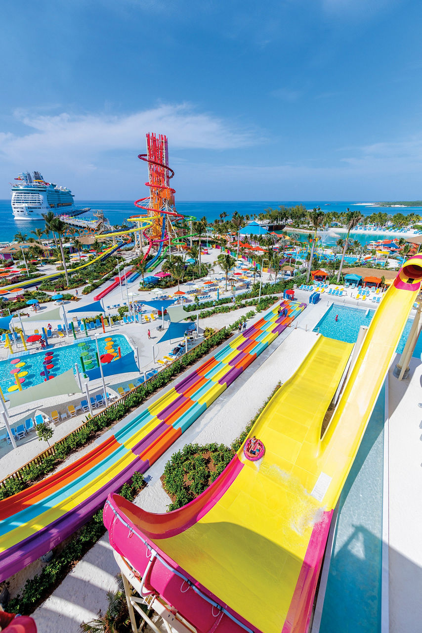 Overhead view of Splash Summit, water slides