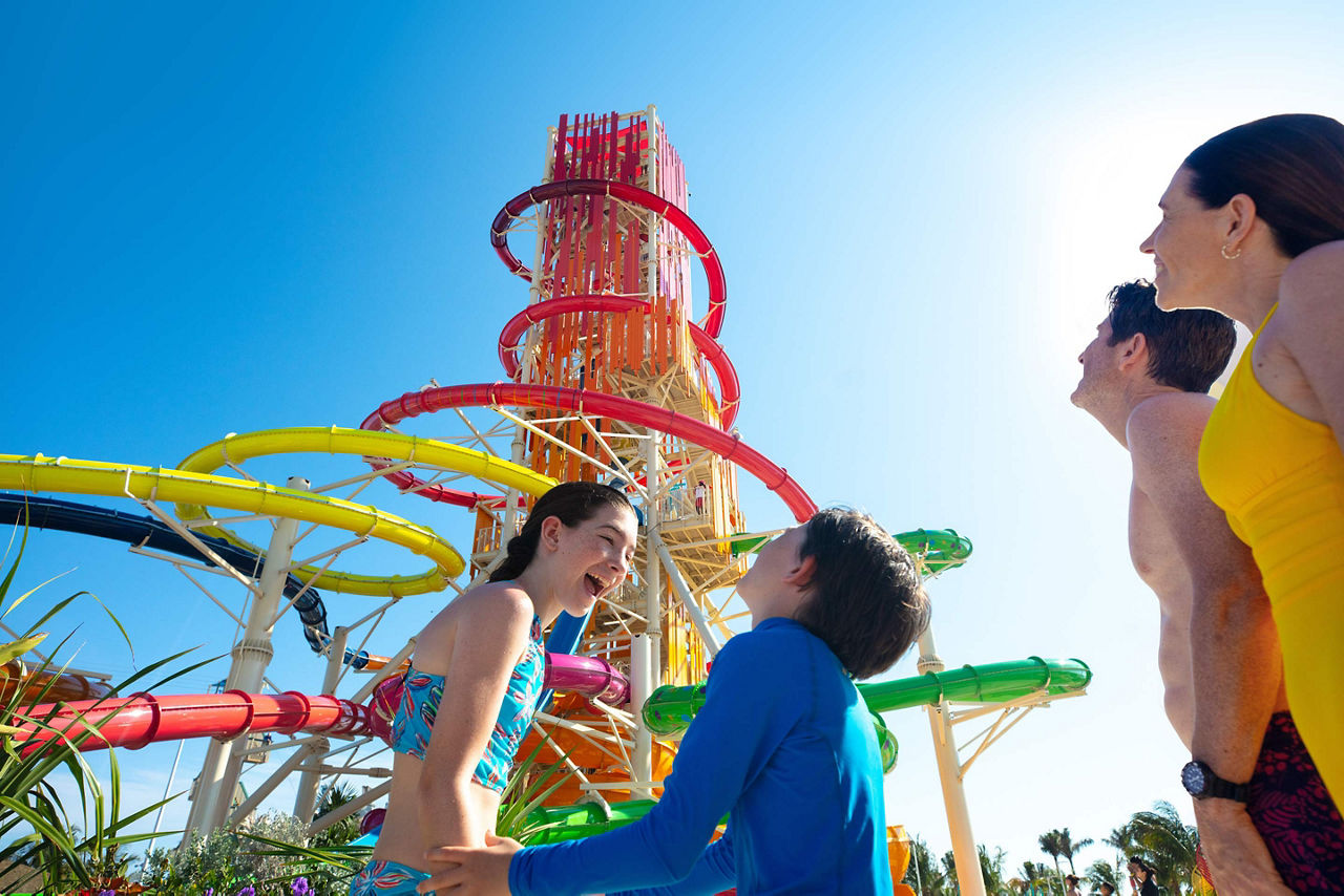 Family enjoying at thrill waterpark