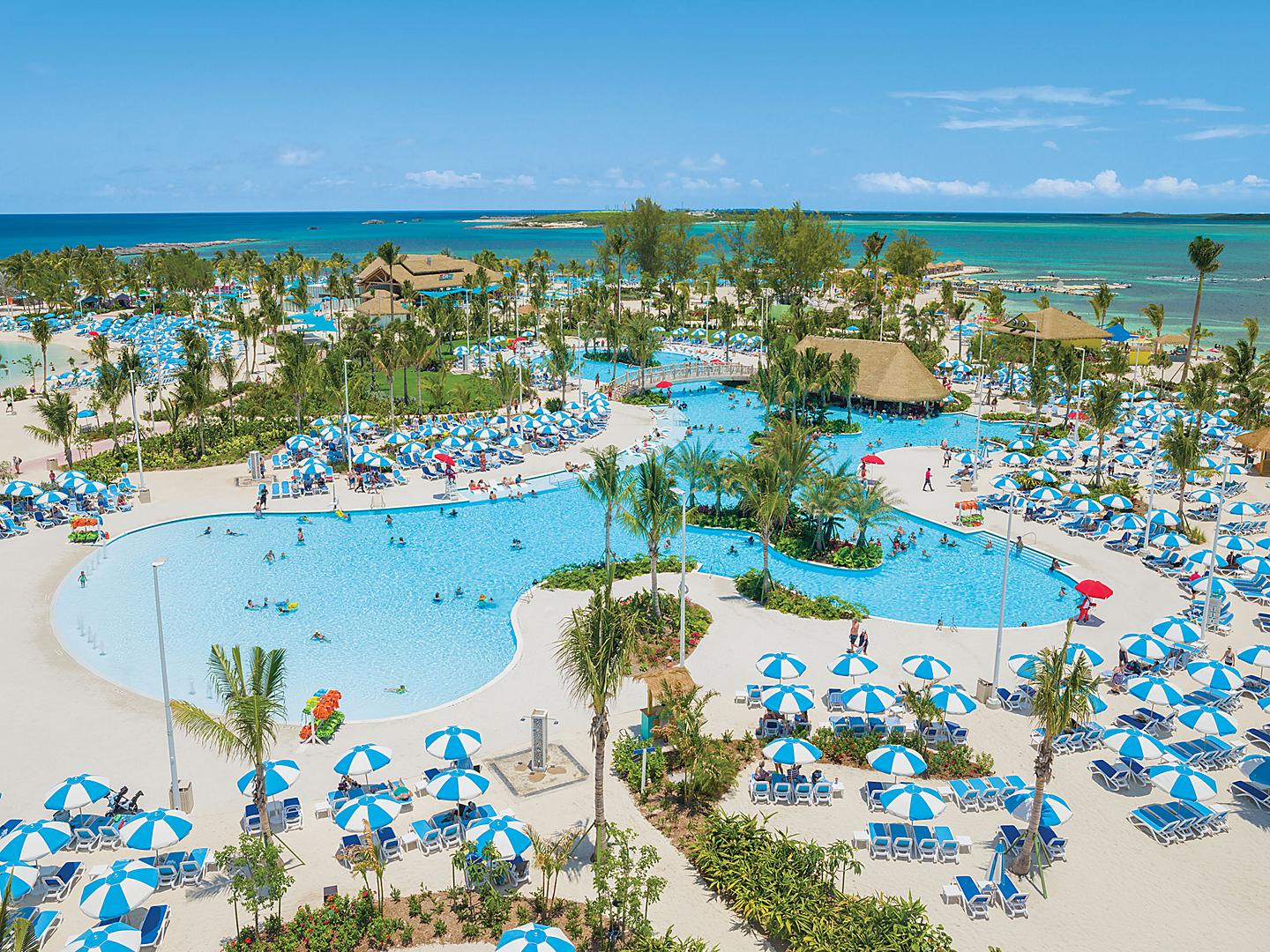 Perfect Day Coco Cay Oasis Lagoon Aerial with Cabanas