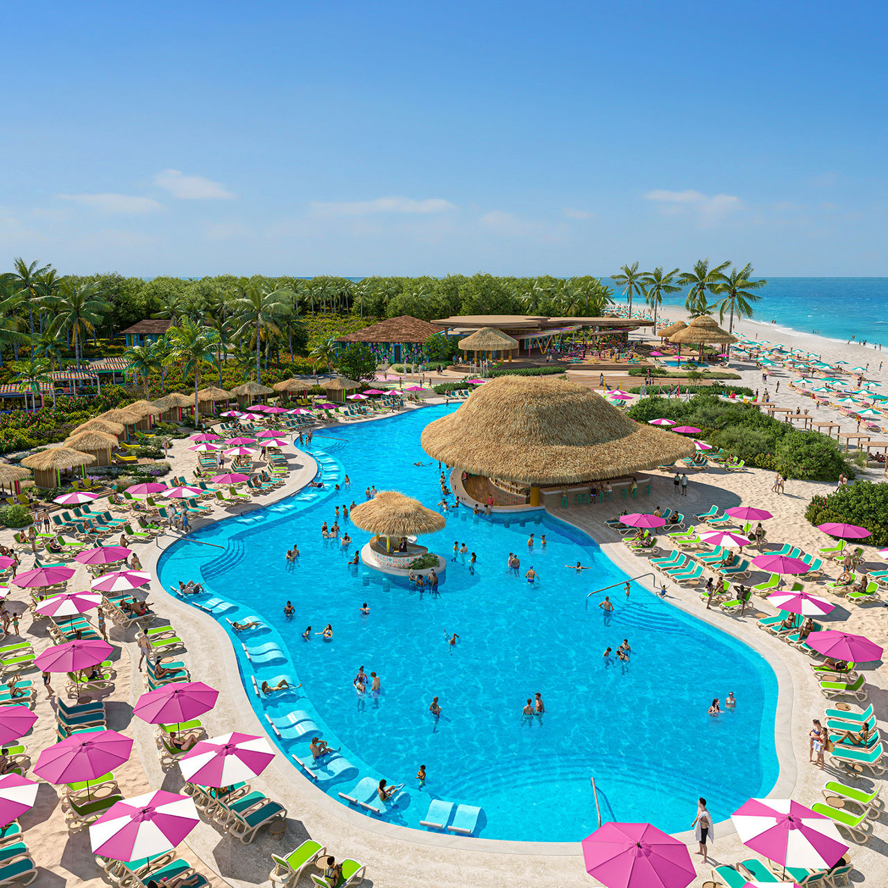Royal Beach Club Cozumel cabanas and pool Render