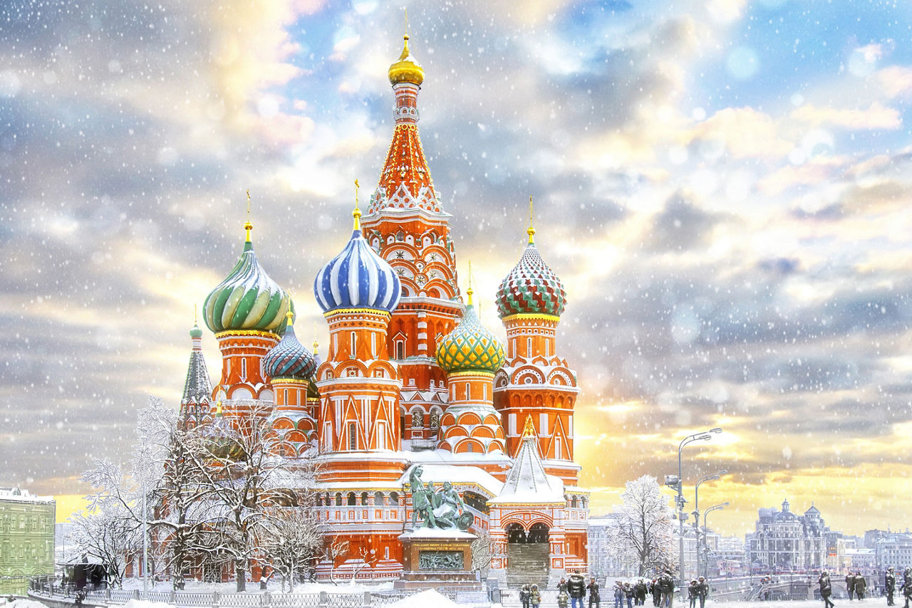 Travel to St. Basil's Cathedral during Winter in Moscow's Red Square, Russia