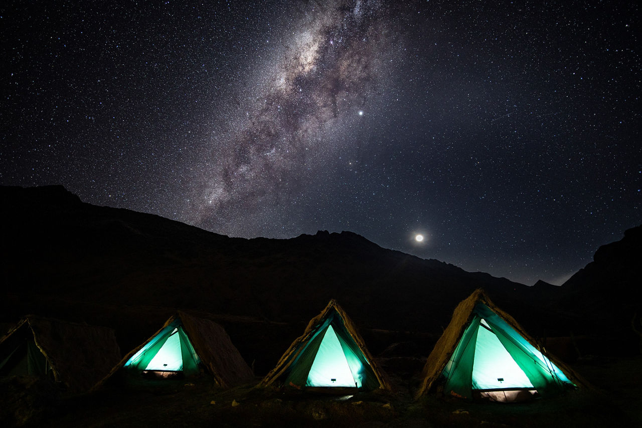 Camping while on the Salkantay Trail to Machu Picchu, Peru