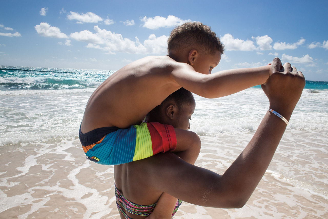 Barbados Beach Father Son Splashing
