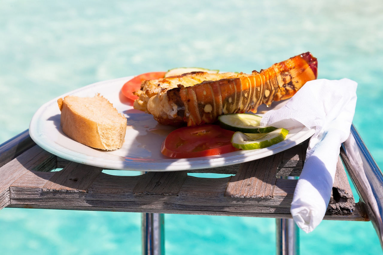 Caribbean Grilled Rock Lobster by Beach Restaurant