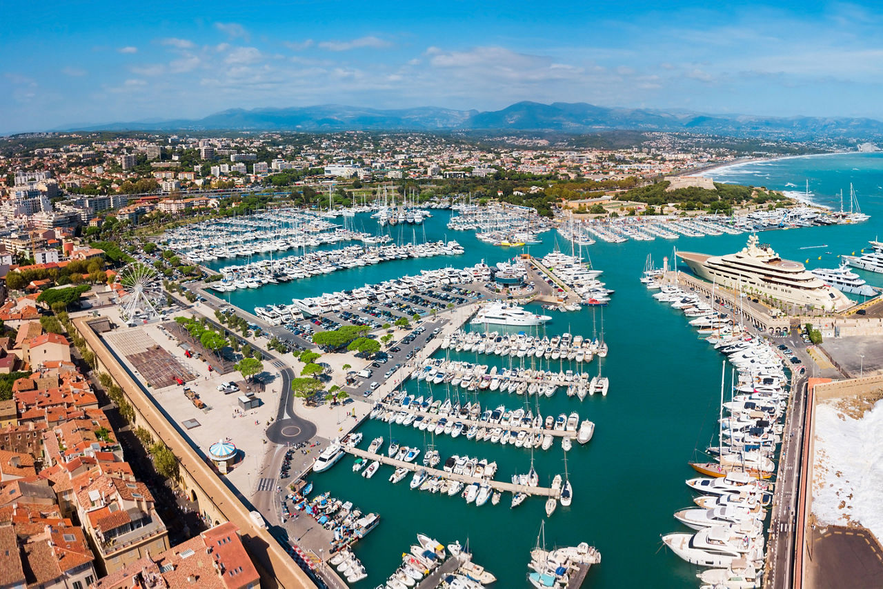  Antibes is a city located on the French Riviera or Cote d'Azur in France