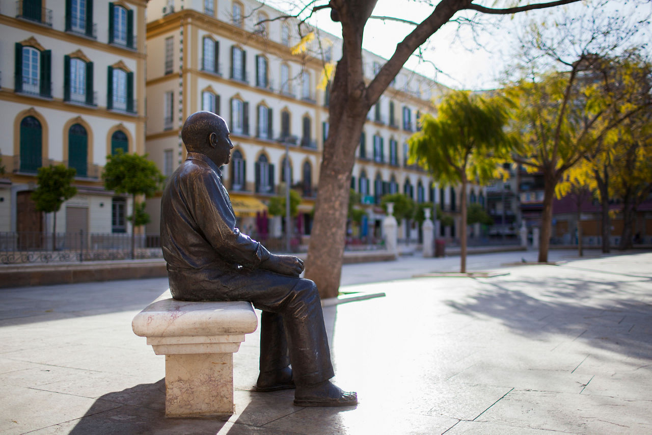 Malaga (Spain). Pablo Picasso Bronze Statue in Plaza de la Merced, Malaga city