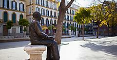 Malaga (Spain). Pablo Picasso Bronze Statue in Plaza de la Merced, Malaga city