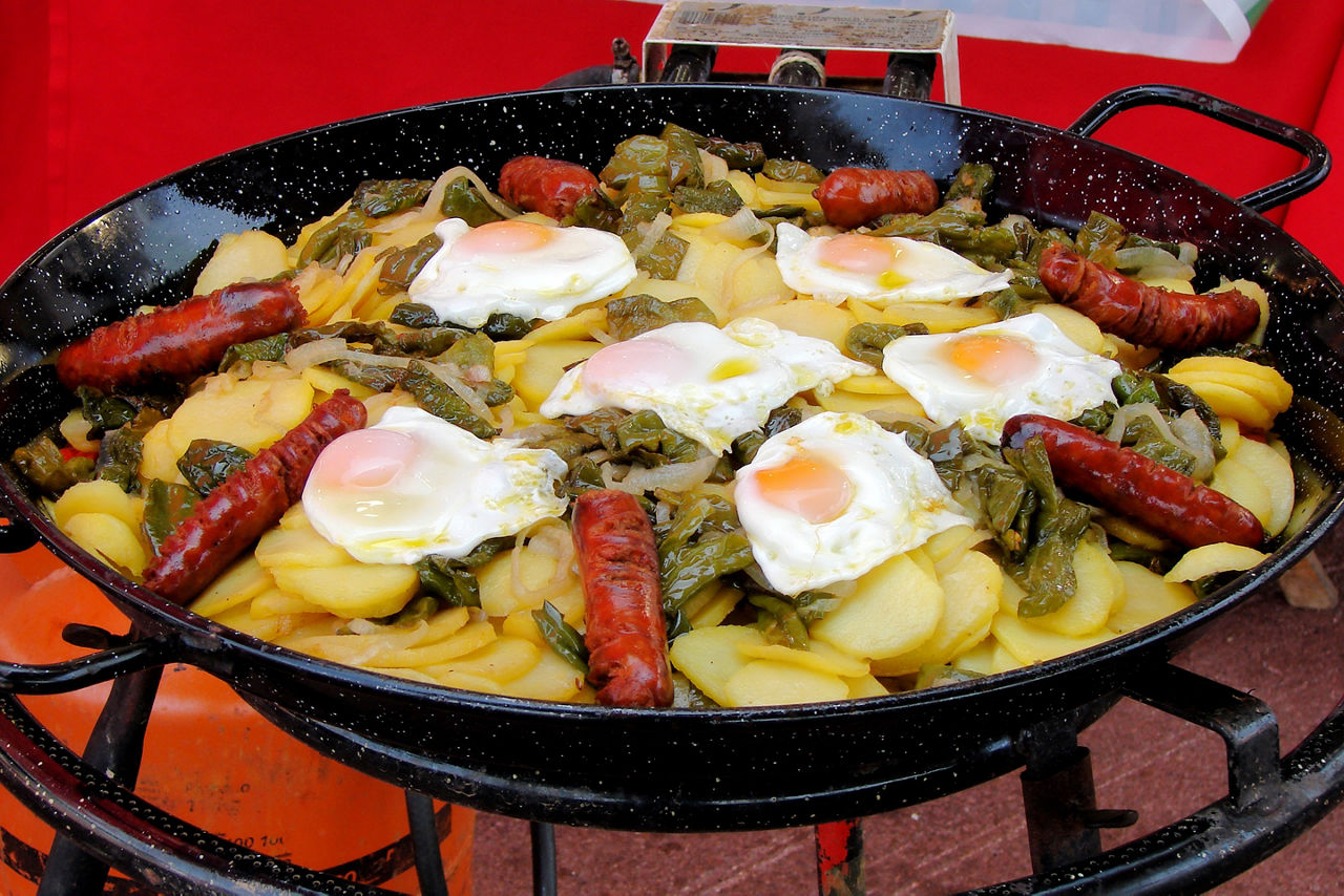 National Spanish food being cooked at  spring fair. Spain.