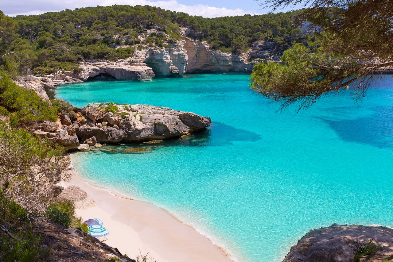 Spain Menorca Cala Mitjaneta Beach Cliffs