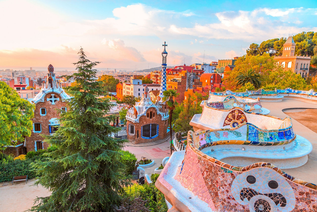 Picture of Park Guell of Barcelona captured during golden hour