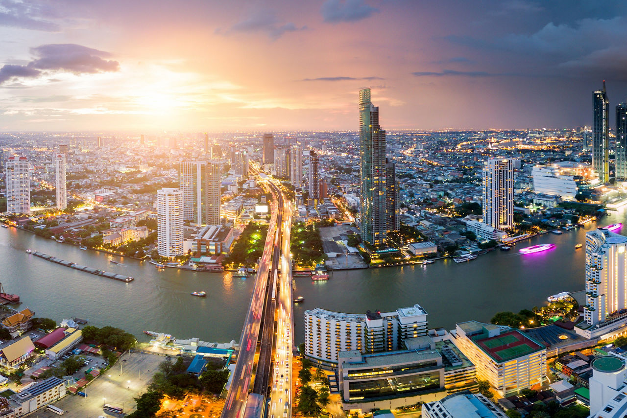 Aerial view of Bangkok skyline and skyscraper. Bangkok Thailand.
