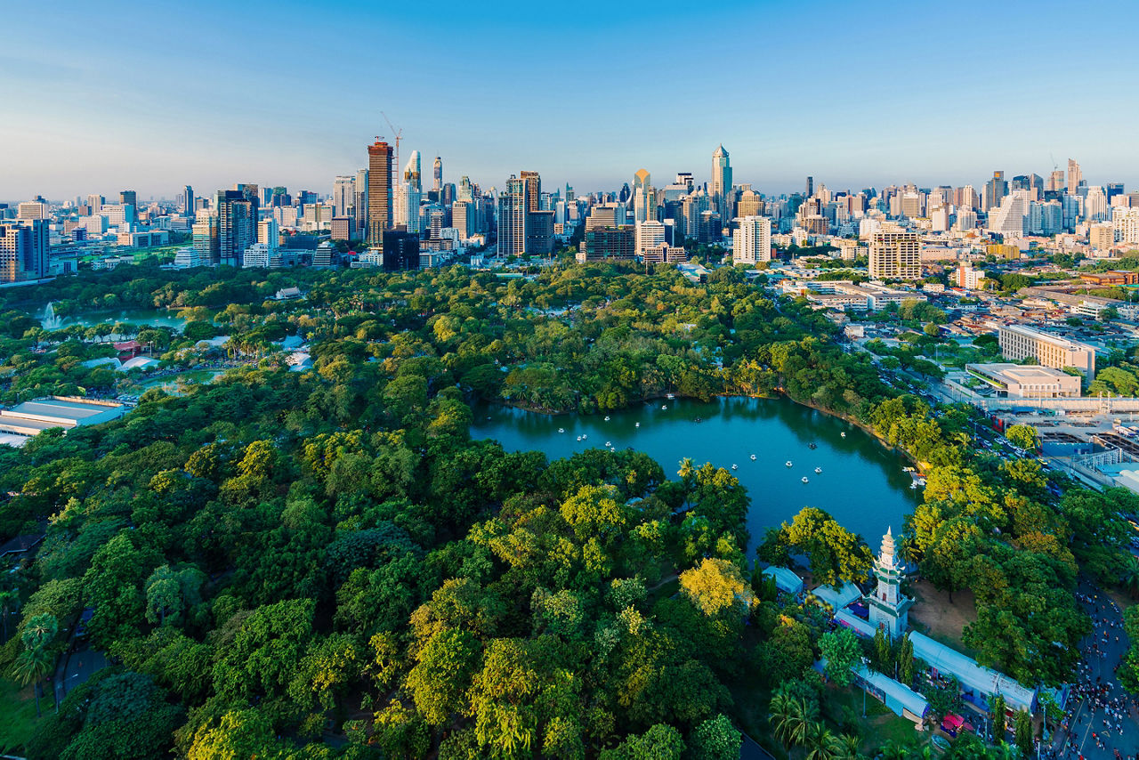 Lushes view of Lumphini Park in central Bangkok. Thailand