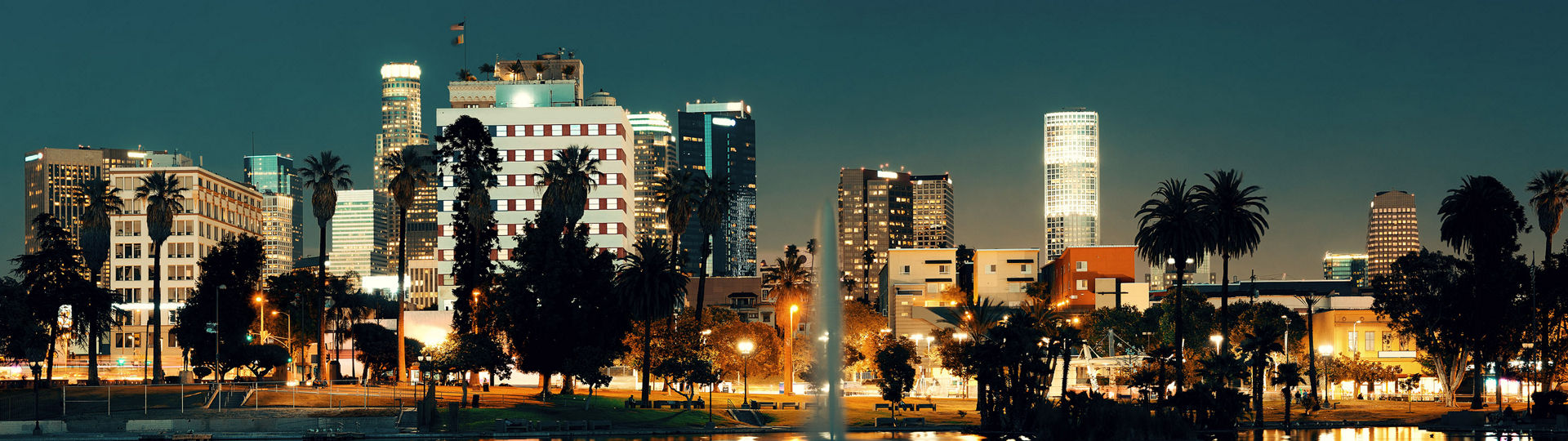 los angeles downtown night urban buildings lake