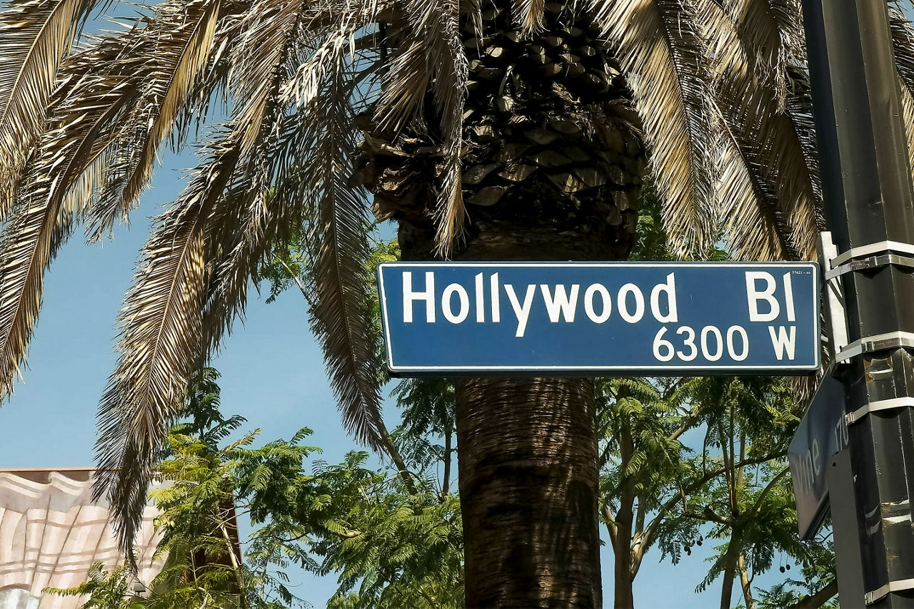 Close up of a Hollywood Blvd. sign in Los Angeles