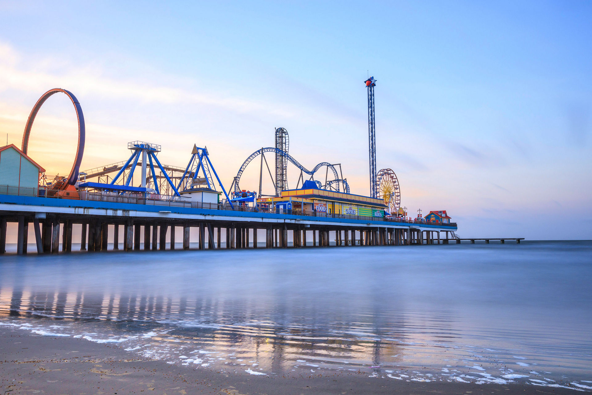 texas galveston pier park sunset