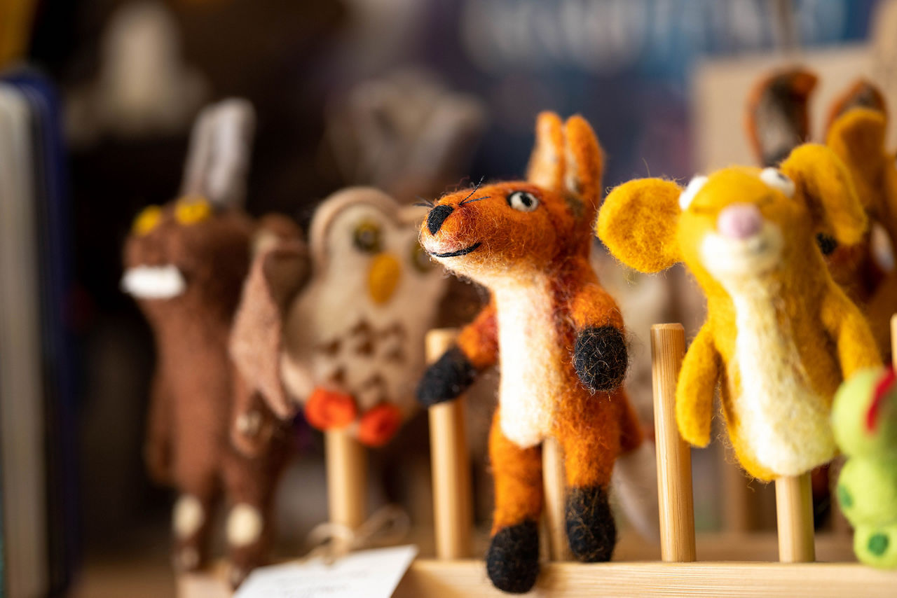 Felt animal toys, and finger puppet in a shop in Australia