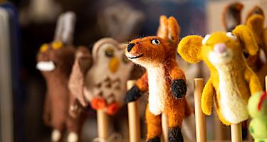 Felt animal toys, and finger puppet in a shop in Australia