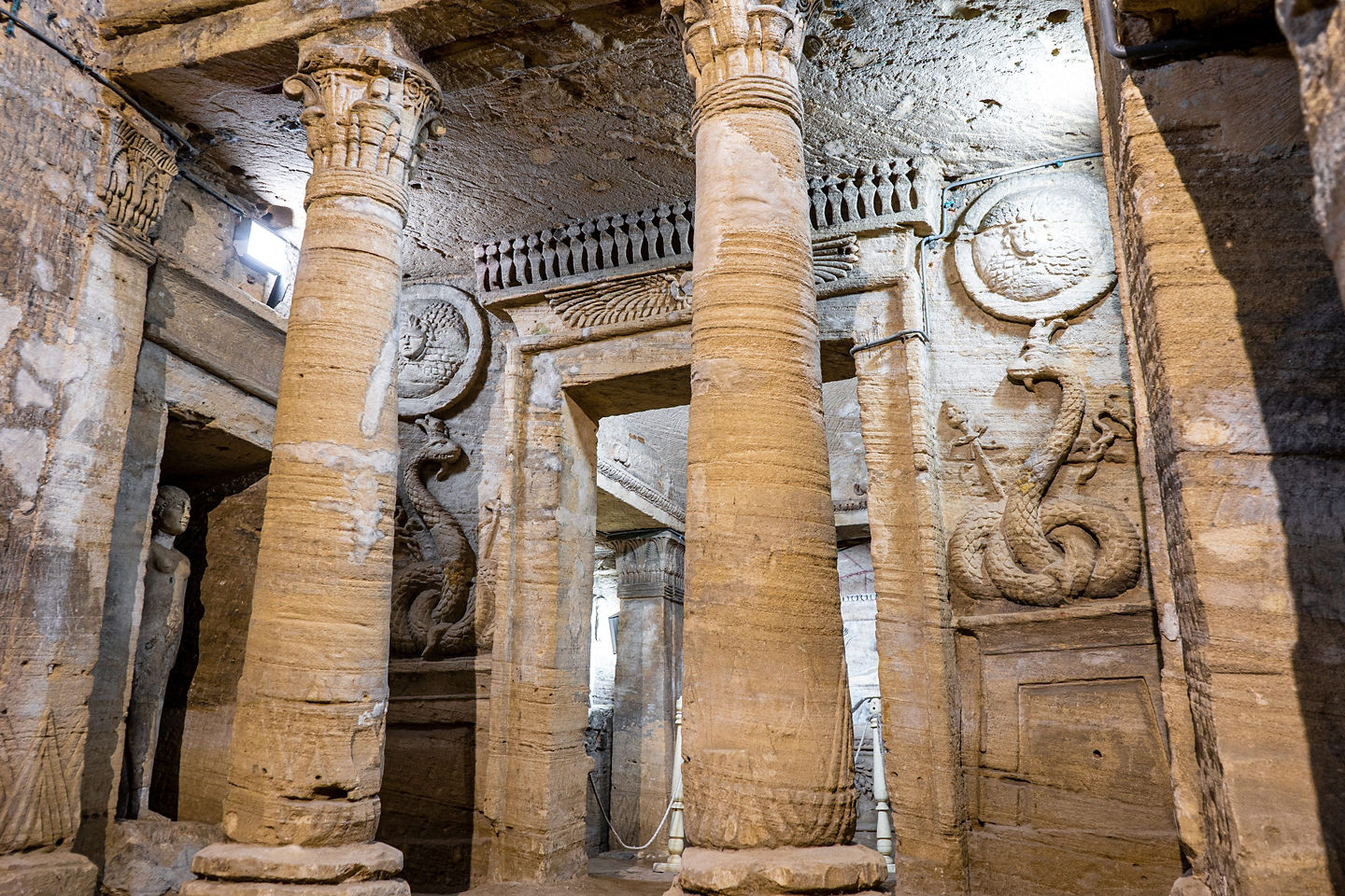 Ancient Kom El Shoqafa carvings reveal Alexandria’s layered Greco‑Roman burial history. - Alexandria, Egypt