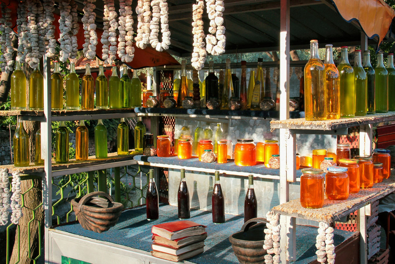 Gifts of nature in Montenegro-olive oil, honey, figs. Souvenir from Montenegro.