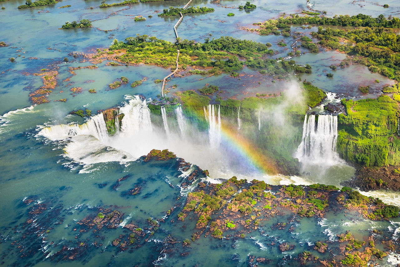 Beautiful aerial view of Iguazu Falls from the helicopter ride Argentina
