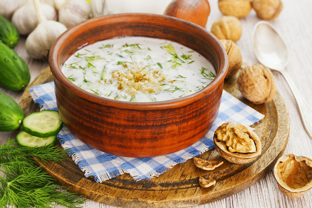 Dig into a bowl of cold tarator soup in Burgas, Bulgaria