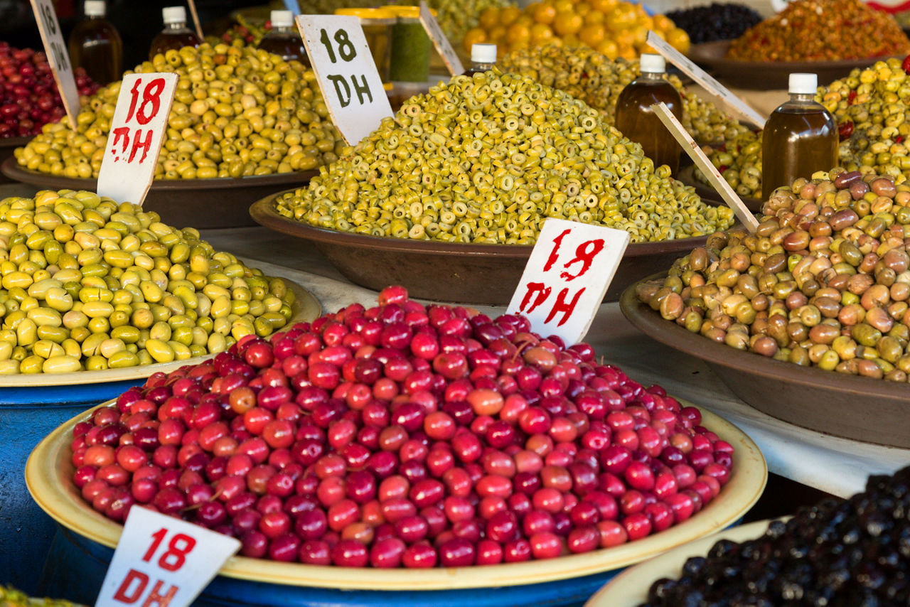 A local olive oil market in Casablanca, Morocco