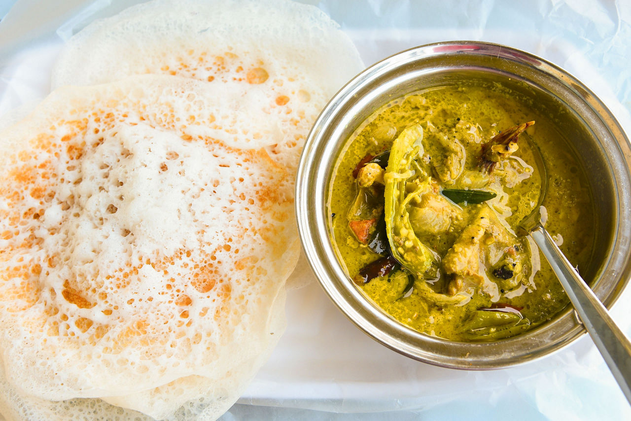Sri Lankan Appam are perfect on their own, or filled with curried meats and vegetables.