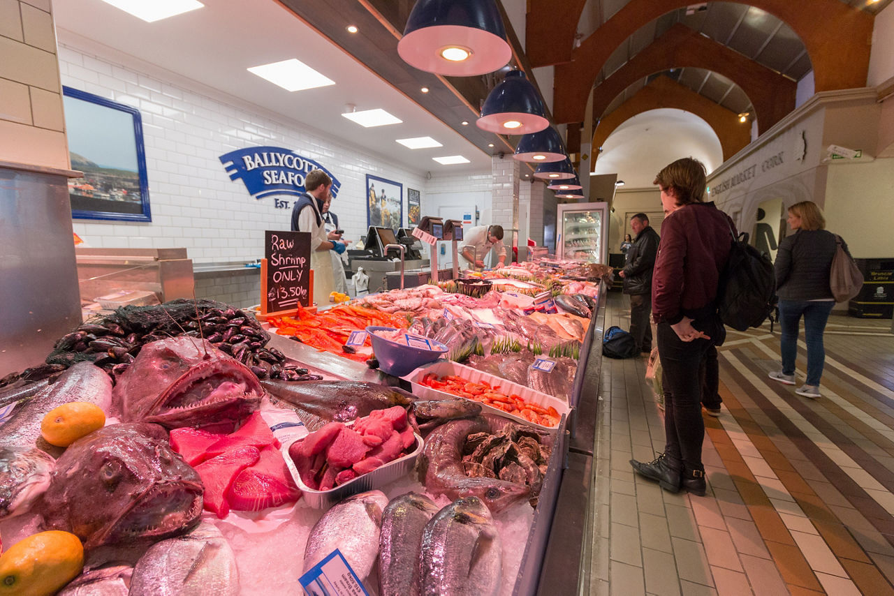 famous tourist attraction, municipal food English market in the center of the city.