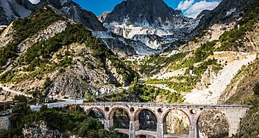 Colonnata village and Carrara mountains. Massa-Carrara Tuscany Italy