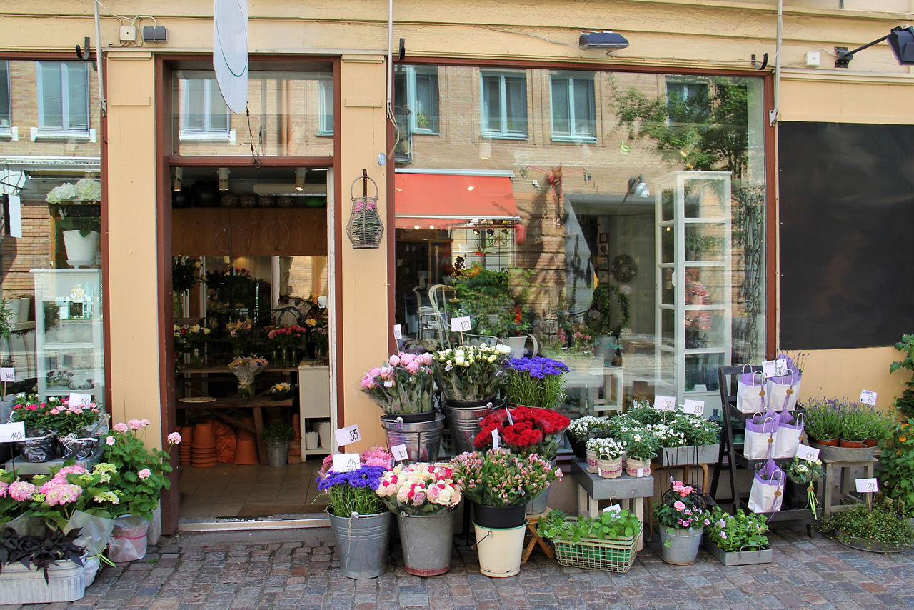 Flower shop in the Haga district of Gothenburg, Sweden.