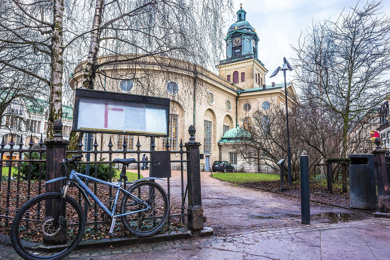 Bicycle near church, Gothenburg, Sweden
