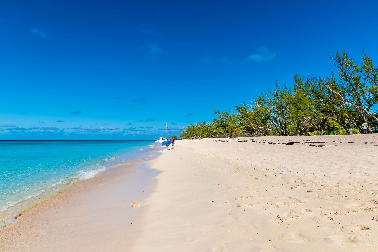 A view along a secluded beach on the island of Grand Turk on a bright sunny morning