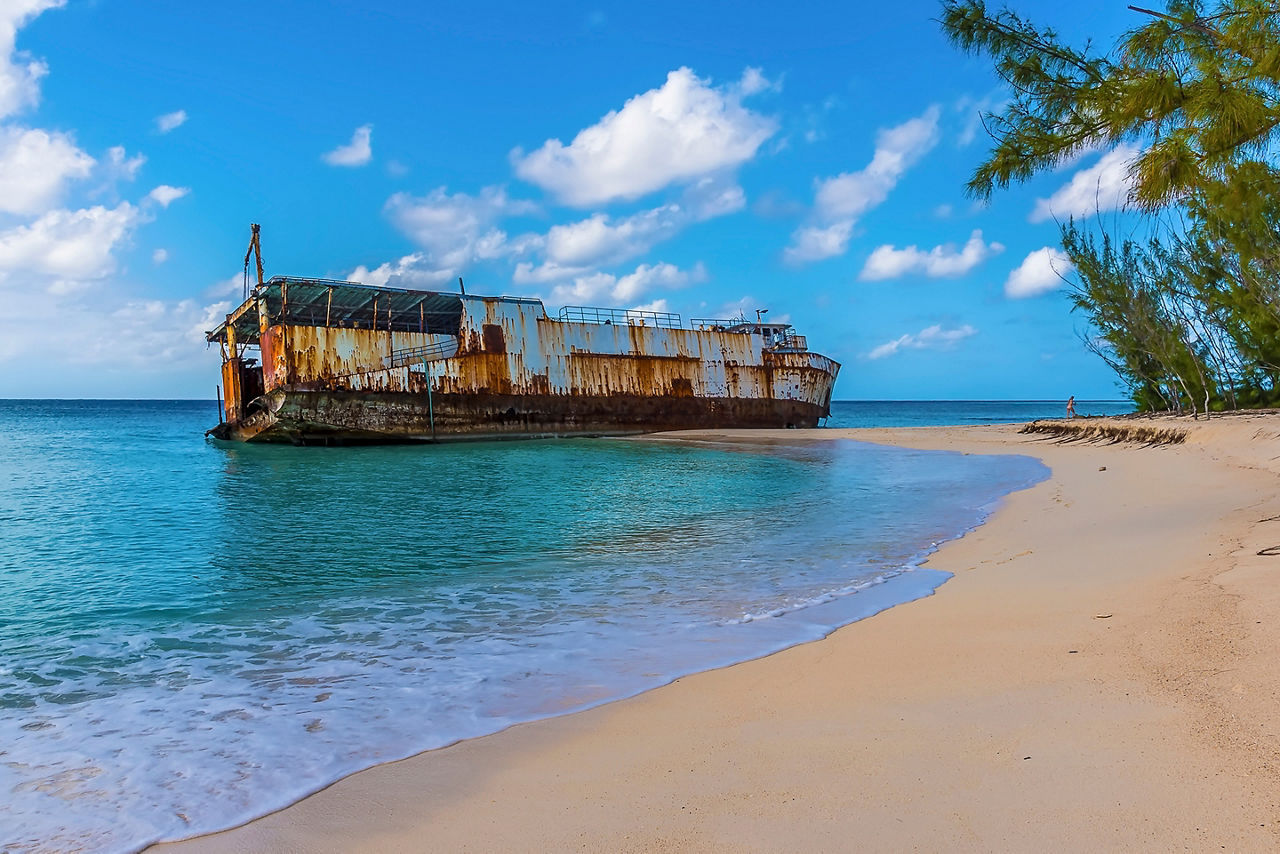 A shipwreck abandoned on Governors beach on Grand Turk