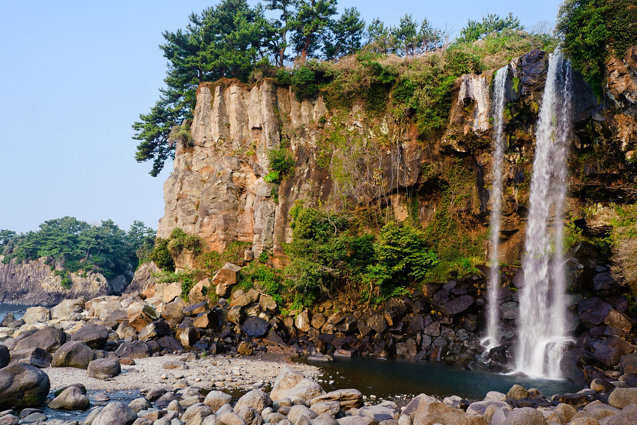 Be sure to visit the famous Jeongbang Waterfall on Jeju Island.