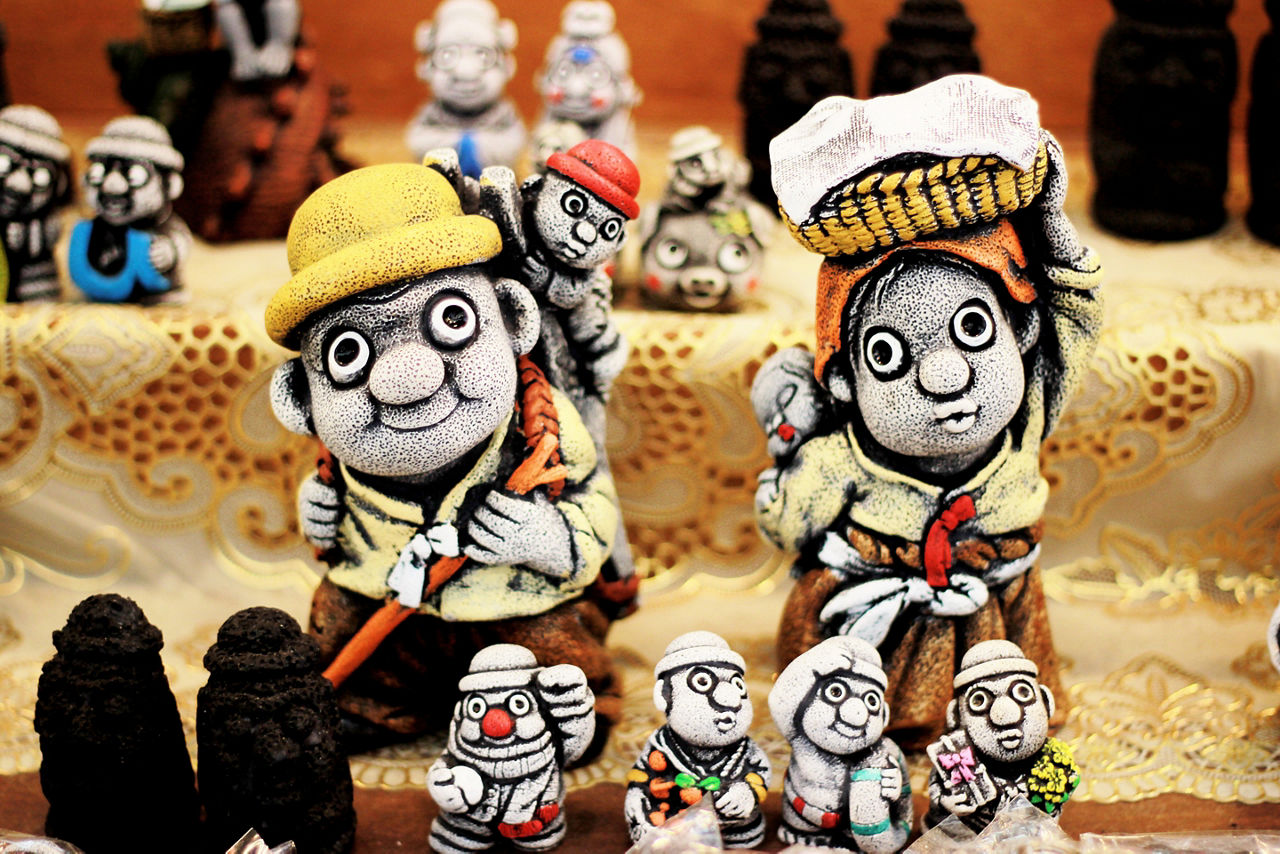 Jeju Island's stone souvenirs fill the shelves of local shops.