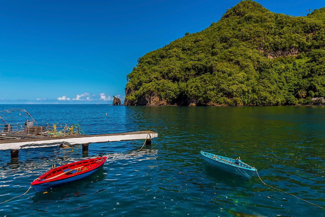 Boats moored at Wallilabou Anchorage, Saint Vincent