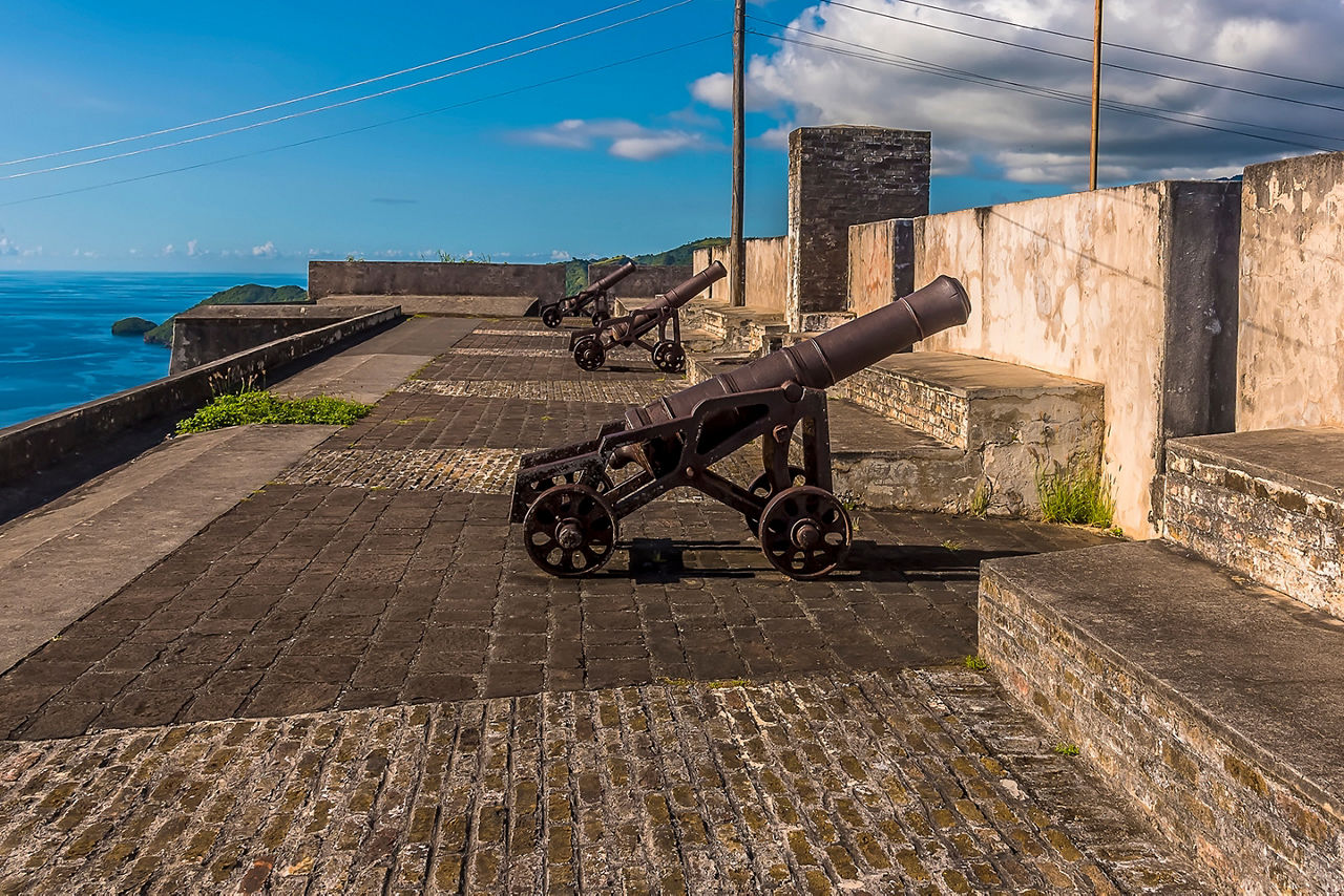 A view along the ramparts of Fort Charlotte, Kingstown. Saint Vincent.