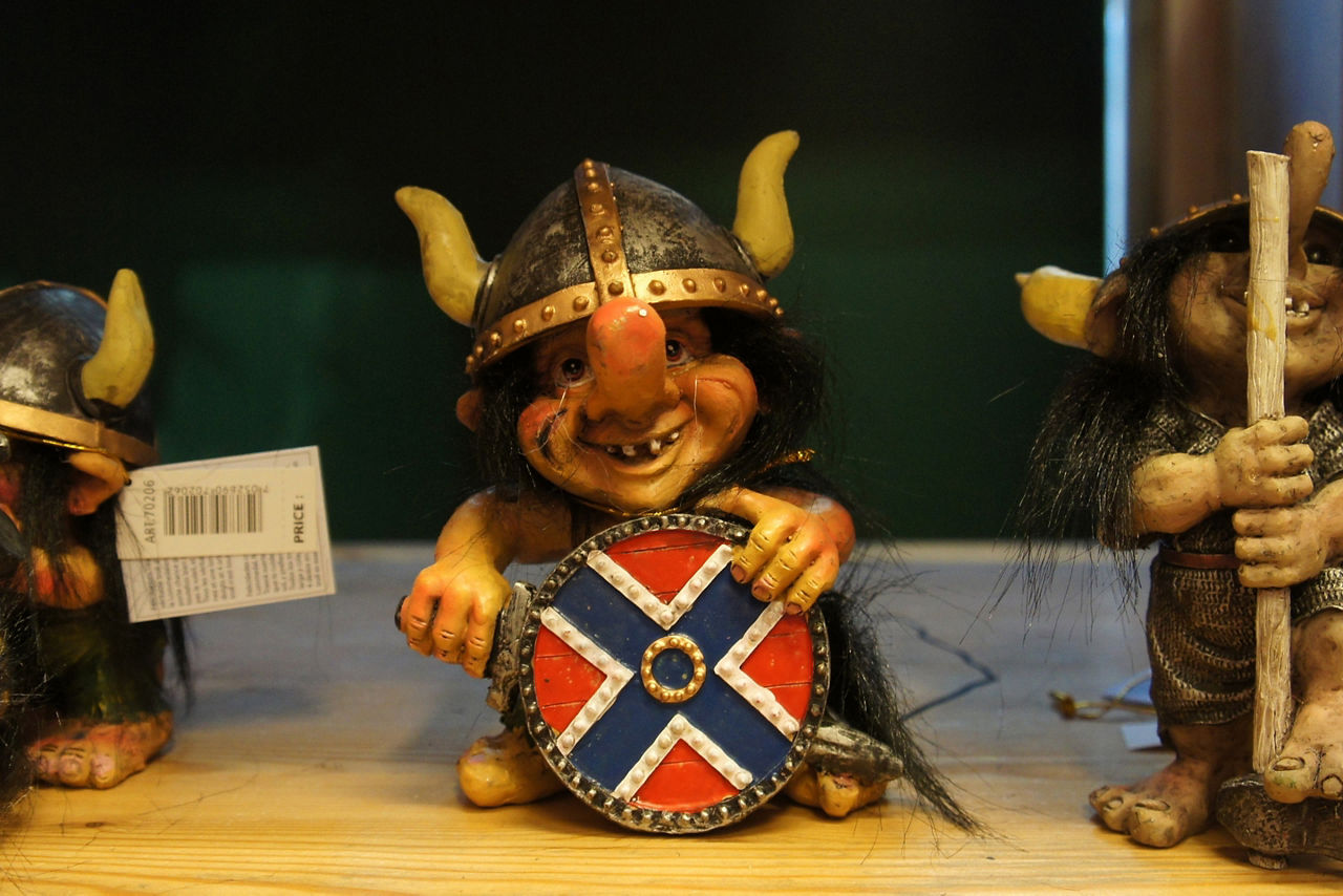 Vikings and trolls, Norwegian wooden souvenirs