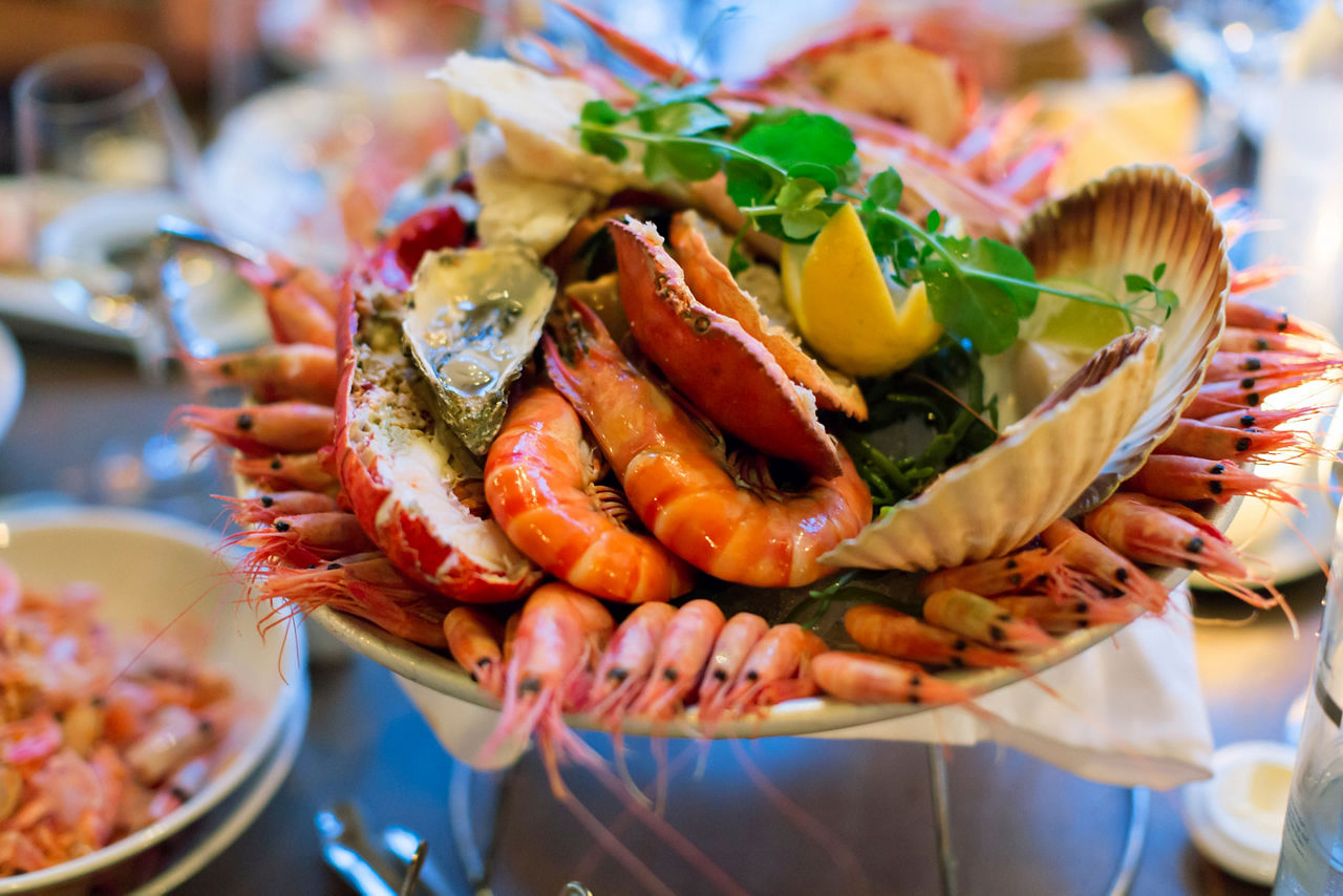 Traditional Fresh Seafood Plate at the Restaurant ,Oslo-Norway
