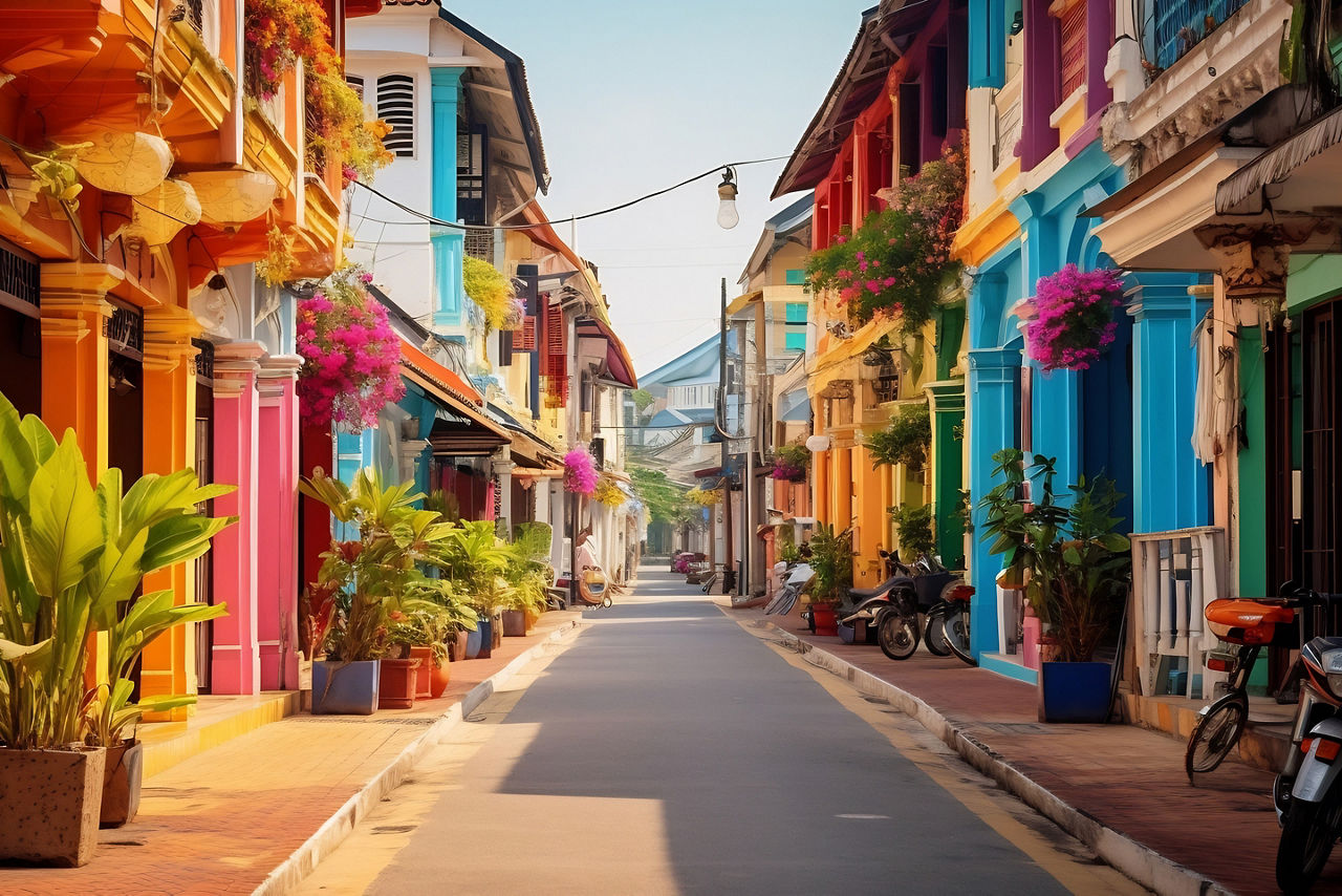 Vibrant and Sunny Phuket Old Town Thailand