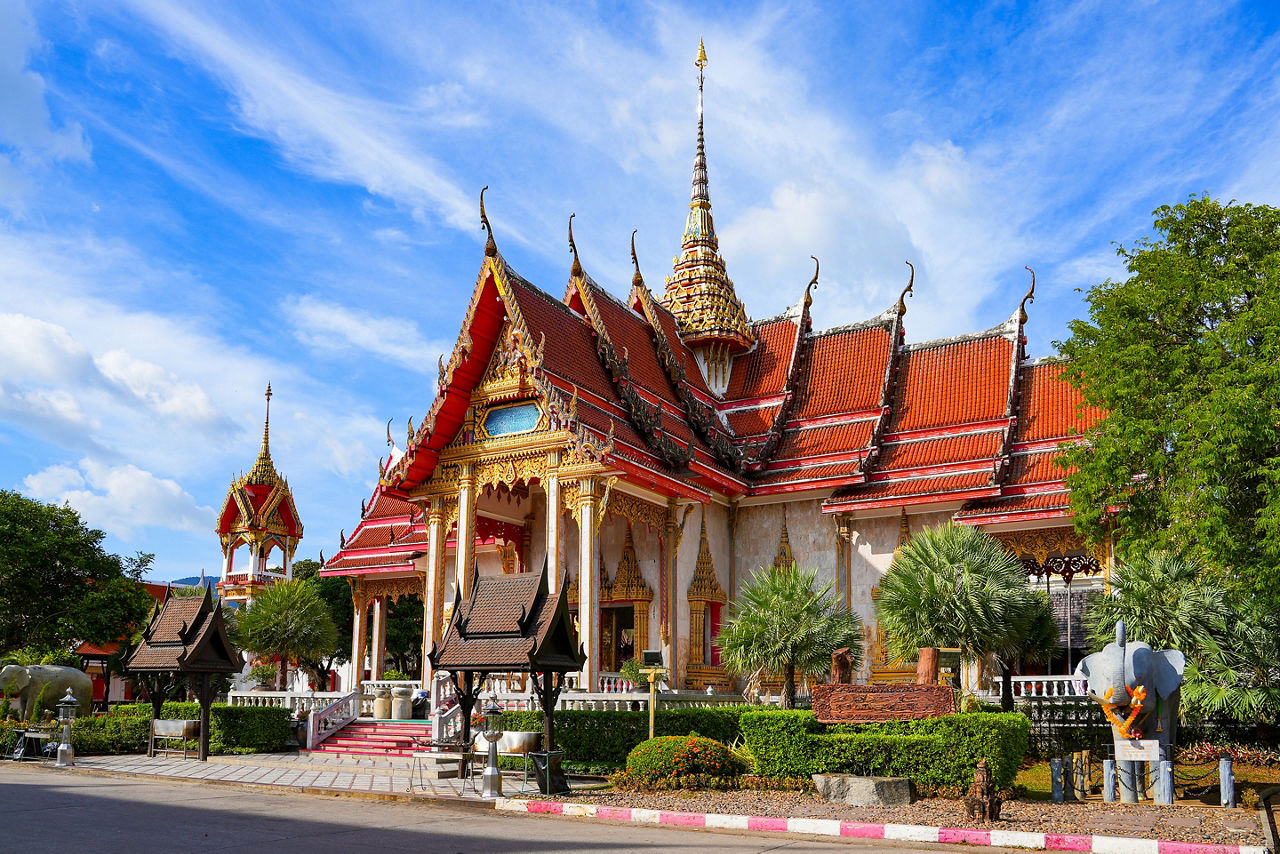 Viharn of the Wat Chalong, a 19th century Buddhist temple on Phuket island in Thailand, Southeast Asia