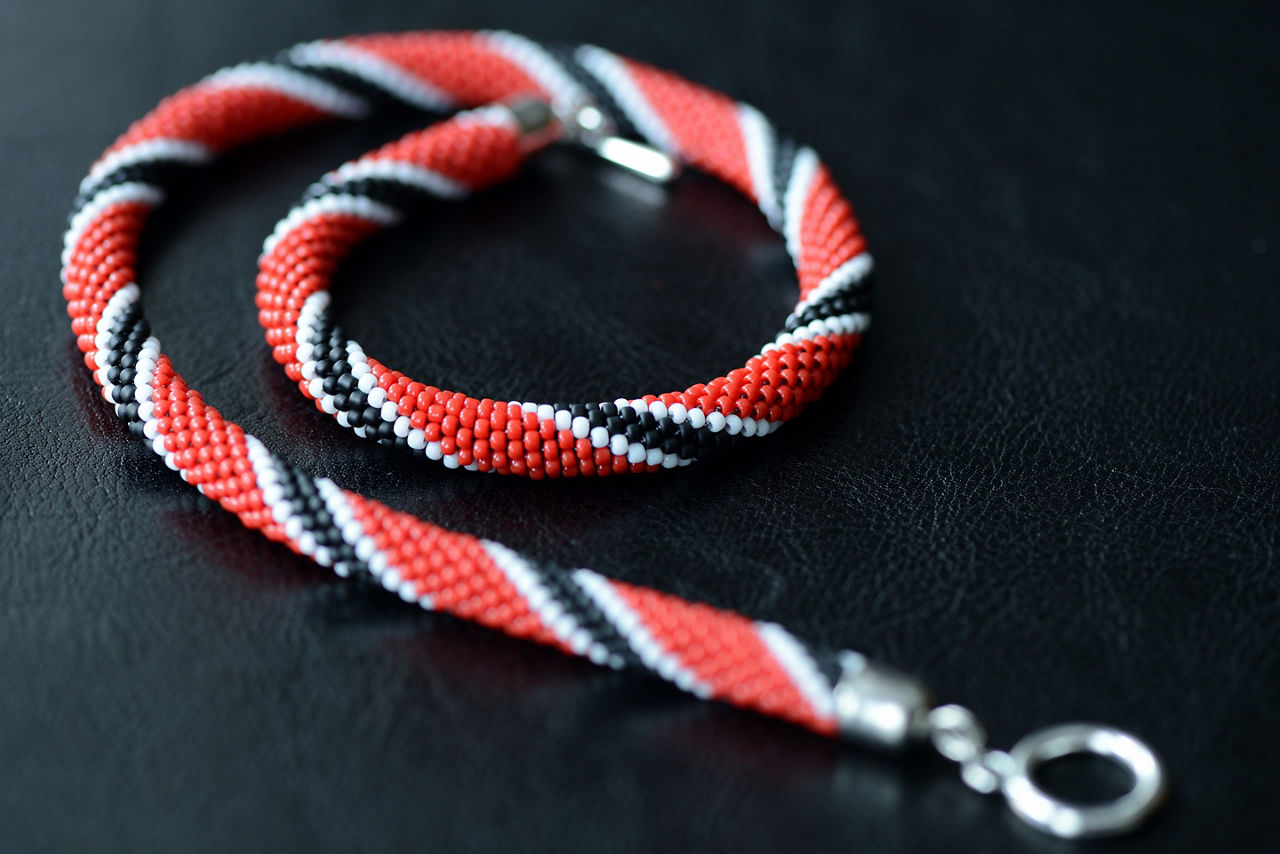 Bright beaded necklace red Trinidad Local Craft