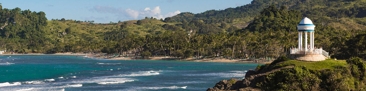 180 degree panorama of beaches and mountains in the Dominican Republic near Puerto Plata.