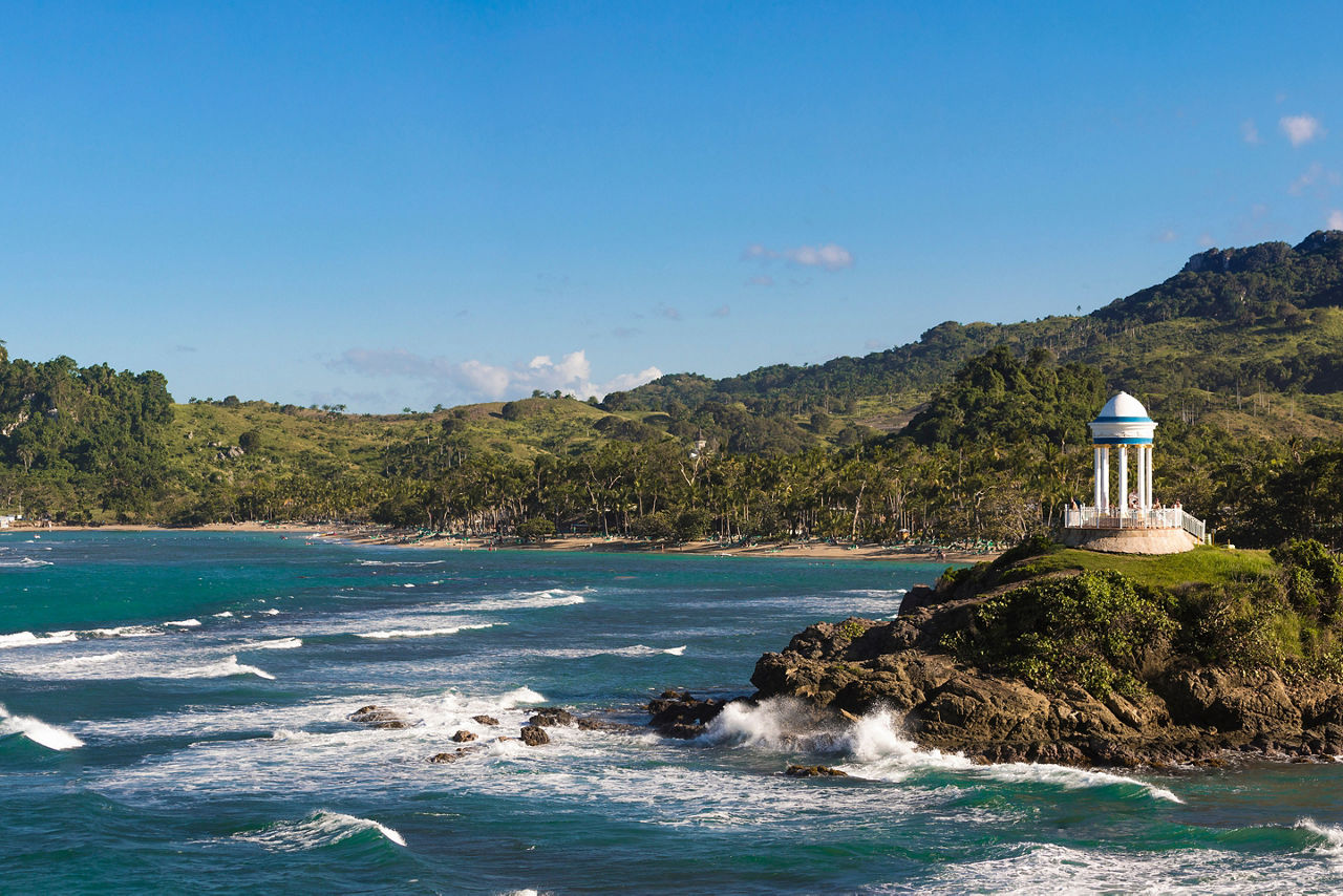 180 degree panorama of beaches and mountains in the Dominican Republic near Puerto Plata.